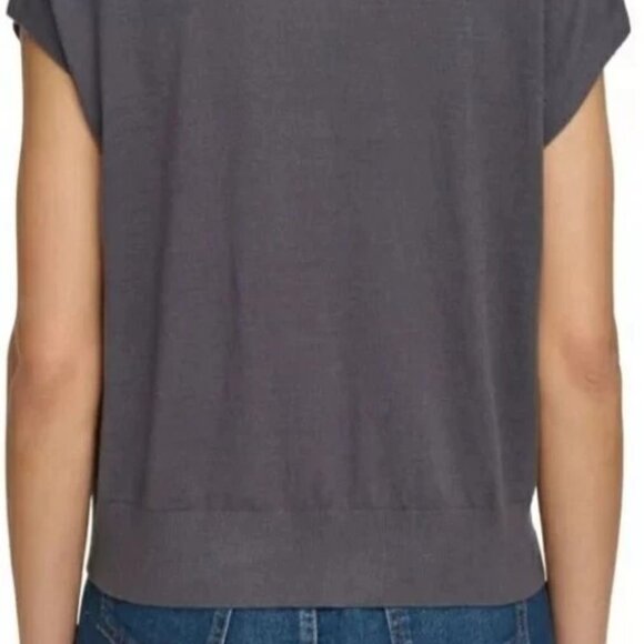 DKNY Women's Modern Fit Sleeveless Collared V-Neck Sweater Dark Gray - Picture 3 of 13